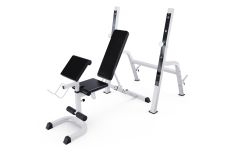 Скамья со стойками под штангу, с партой для бицепса DFC GORILLA 201321B белый